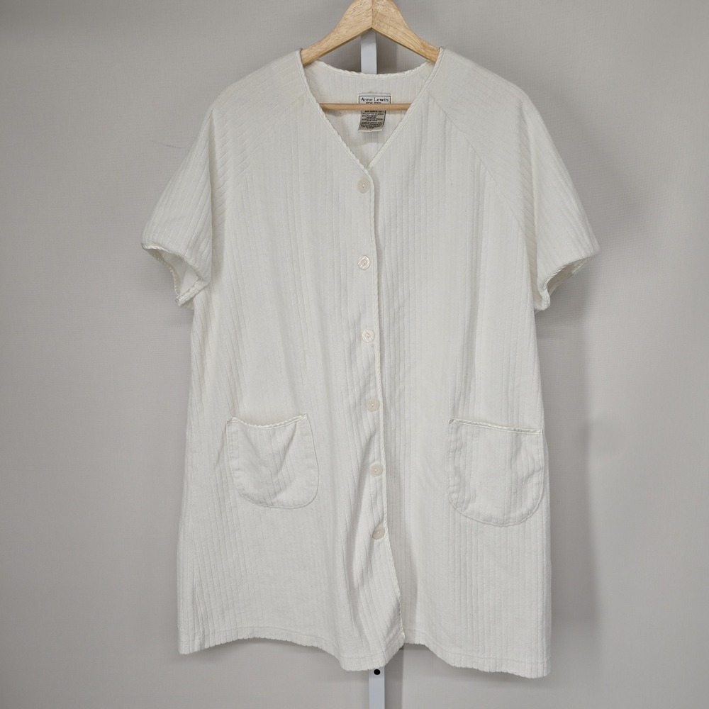 Anne Lewin New York White Ribbed Terry Cloth Button Front Robe XL AAR-V0B37C-118